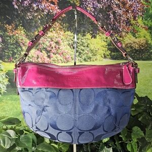 Coach LAURA Signature Hobo Purse F14938 MAGENTA & BLUE Shoulder Bag ~Rare